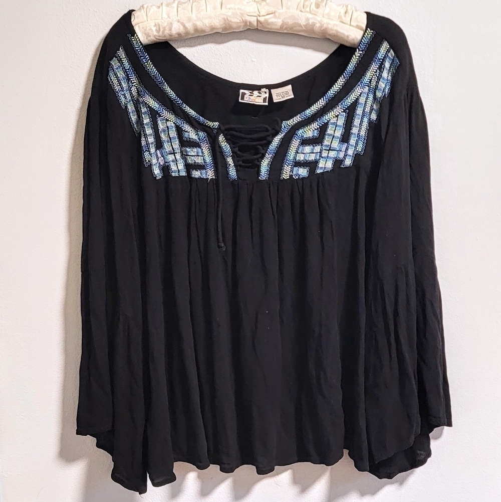Y2K Boho Babydoll Peasant Top Embroidered Festival Cottagecore Flowy   Fairy 3X